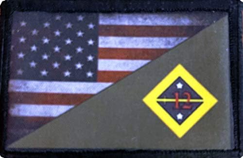 12-та пехотна дивизия Кървава кофа Флаг на САЩ Нашивка на духа Тактическа военна. Кука и контур, 2x3 Произведено в САЩ