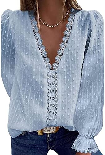 Шифоновые Блузи копчета за Жени, Елегантни Дамски Шифоновая Блуза с V-образно деколте, Ежедневни Блузи на Точки с Дълъг Ръкав,