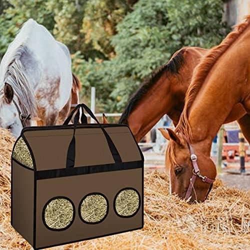 Чанта за сено за конете TOKSKS Голяма Здрава торба Сено за храна за Коне Чанта за храна за конете, с Три Кръгли и Квадратни