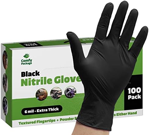 [Размер 100] Черни Нитриловые ръкавици за Еднократна употреба 6 Mils. Ръкавици с текстурированными с върха на пръстите, устойчиви