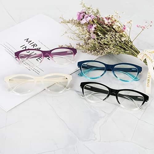 prtcslwd 4 опаковки овални очила за четене за жени, блокер синя светлина очила, дамски стилни цветни ридеры