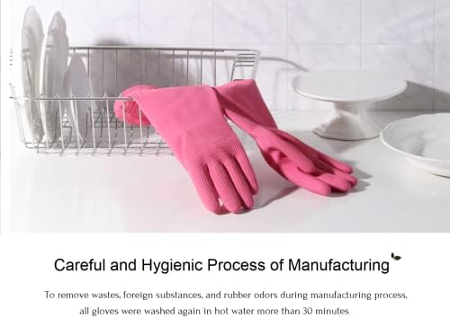 Myungjin (2 двойки) за Многократна употреба Водоустойчиви Кухненски Ръкавици за миене на съдове, Нескользящие, От латекс, каучук,