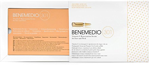Benemedio 301, Протеогликановая Серум с витамин с, за изглаждане на бръчки по лицето и шията, Фини линии, Слънчеви или Тъмни петна