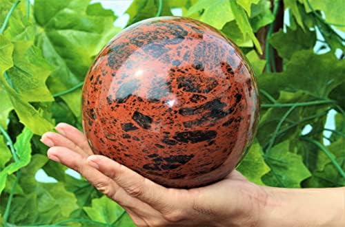 Полиран Голям Естествен Синьо Мънисто от Червено Дърво от Обсидиан, Исцеляющий Чакра, Метафизическая Каменна Сфера (145 mm), Вътрешен Балон