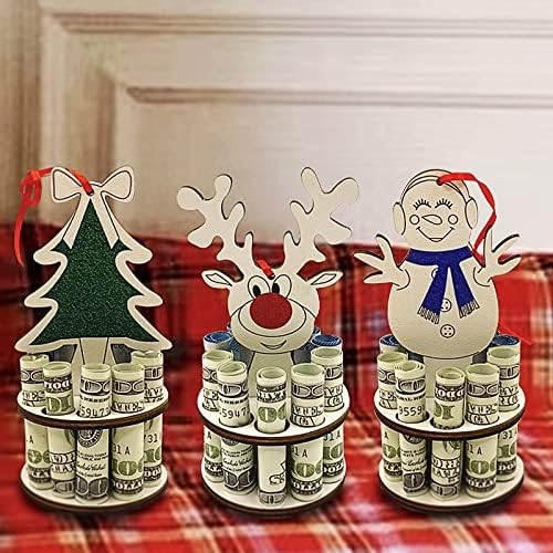 YWMSGM Коледна Касичка за пари, Дървени Коледно дърво ръчна изработка, Северен елен, Прасенце с Снеговиком, Настолни Коледни Декорации