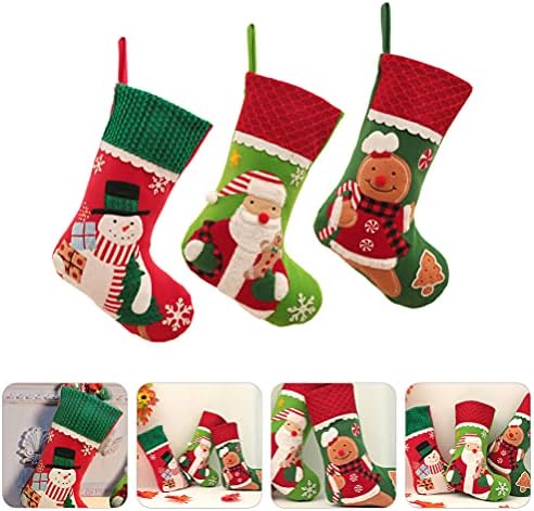 Amosfun Украса Дядо Коледа 3 бр. Коледни Чорапи, Чанти за Бонбони, Чорапи за Коледната Елха, Висящи Чорапи за Камината,