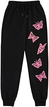 SOLY HUX Дамски Спортни Панталони с принтом Пеперуди и завязками С Висока талия, Панталони за джогинг