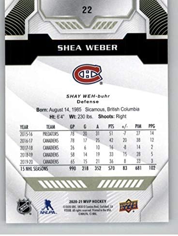 2020-21 MVP на горната палуба 22 от Шеа Уебър Монреал Канадиенс Хокейна карта НХЛ