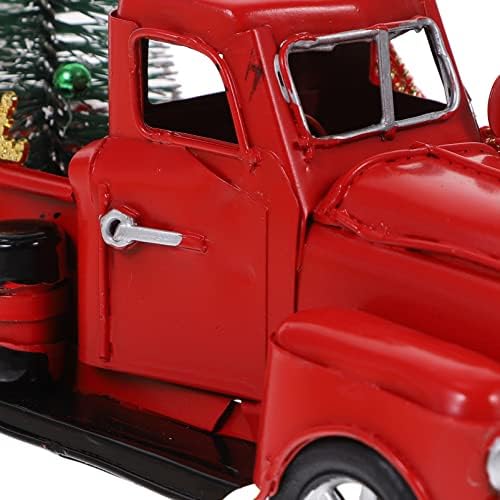 NUOBESTY Коледен Селска Къща, Червен Камион, Ретро Червен Металик Пикап, Модел на Автомобил с Мини-Морозными Дървета, Централните Елементи