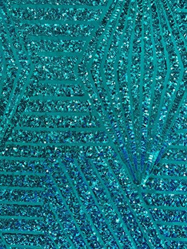 Геометрични пайети Теа Синьо-с диаманти и ивици на тъкани от поли-ликра by The Yard - 10026