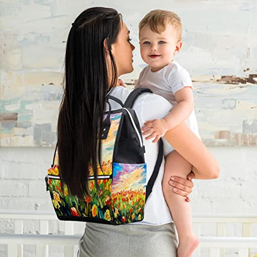 Чанта За бебешки Пелени, Раница За Памперси За бременни с Изображение на Цвете Лале, Голяма Чанта За Пътуване На Открито
