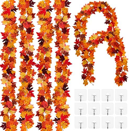ADXCO 6 Опаковки Есенен Венец от Клен, Изкуствена Зеленина, Есенния Венец, Листата, Виси Лоза, Есенна Венец, Декорации за Деня на Благодарността за Дома, Сватба, Парти, Д