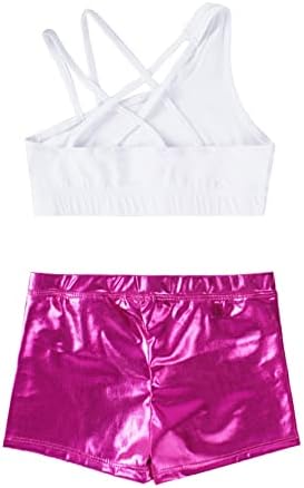 Nikiikoo/ Комплект дрехи за спортни Танци от 2 теми за момичета, Съкратен Блузи с Къси панталони за практикуване на Гимнастика,