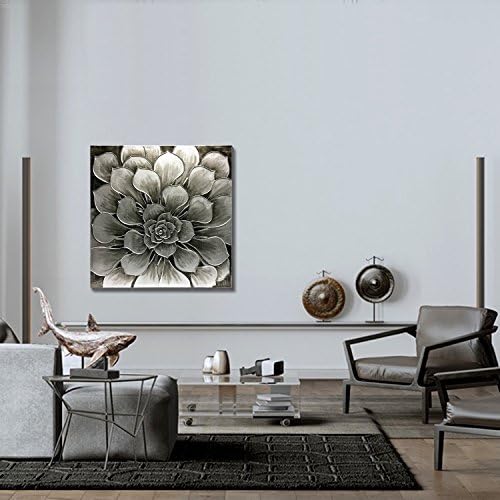 3Hdeko - 3D Картина с маслени бои Сребърна цвете със сребърно фолио, Ръчно рисувани, Абстрактни Цветя Платно, Стенно Изкуство