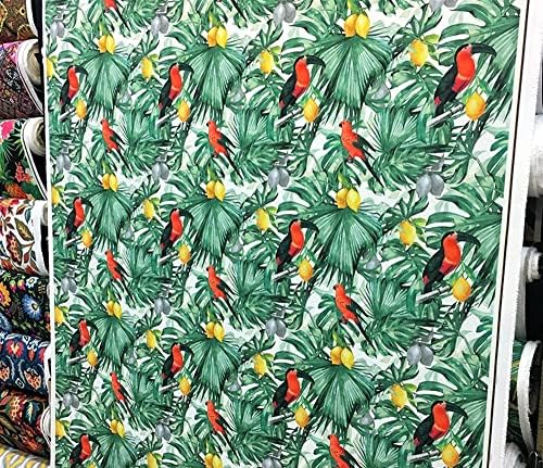 Обивочная плат с тропически птици-туканами, лимони и цветя принтом (200x140 см)-HDTF-0642-200