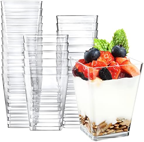 Квадратни Прозрачни Пластмасови Чаши за десерт Eupako 50, в опаковка по 5 мл Малки Прозрачни Пластмасови Чашки-чашки са напълно