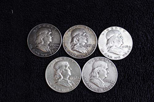 Комплект от 5 половини, Franklin, на всички 90% Сребро, от време от 1948 до 1959 година, Все Различни дати VG и по-добре