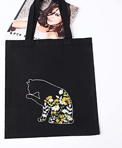 Комплект за бродиране Холщовой чанти Harimau за начинаещи с шарени черно Коте, Комплекти за бродерия на кръстат бод, включително