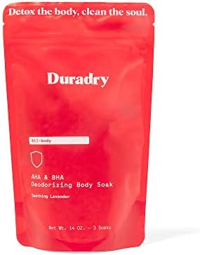 Duradry Body Soak - Дезодорирующая, сол за вани за цялото тяло, сол от Мъртво море и Гималайская сол с AHA и BHA, Натурална, Веганская, Без