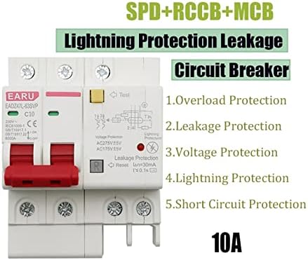 Автоматичен прекъсвач остатъчен ток NOVOCE 2P 10A SPD с претоварване от пренапрежение със Защита от светкавици MCB Защита от изтичане