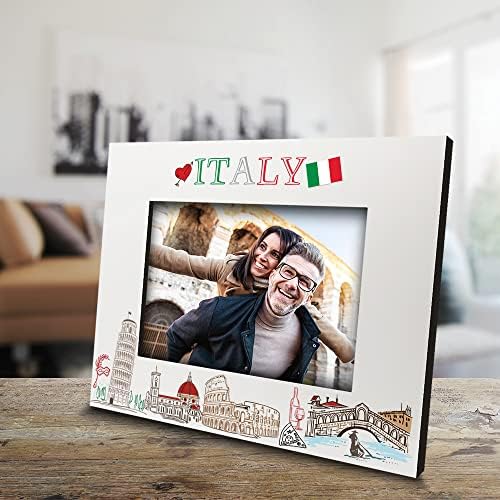 ELLA BUSTA-Италианската рамка за снимки-Сватба, Годеж, Меден месец, Почивка в Италия - символите на Италия с UV-печат (5x7 хоризонтално)