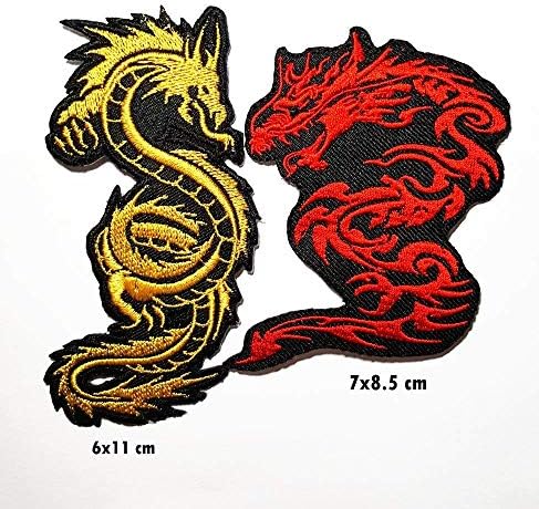 2 Броя Китайски Японски Дракон Лъки Animal Група Лого Нашивка Шият Желязо на Бродирани Икона Знак Костюм Подарък