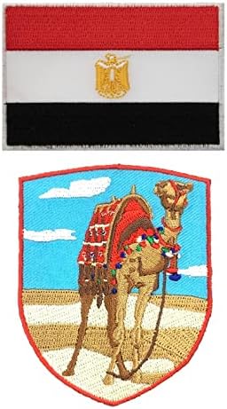 A-ONE Опаковка от 2 теми-Нашивка с бродерия камила + Емблема хартата на Египет, Нашивка с изображение на пустинята, Пришитая