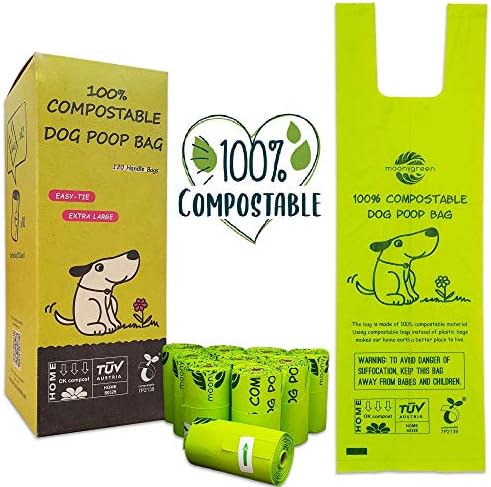 чанта за кучешки какашек moonygreen с удобни вързани на дръжки с 180 места и 1 дозатор за каишки, пакети за домашно компостиране на отпадъци
