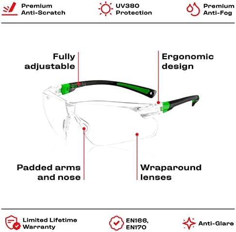 Защитни очила NoCry Clear за мъже и жени; Леки работни очила с регулируеми рамки и нескользящими дръжки; Устойчиви на надраскване