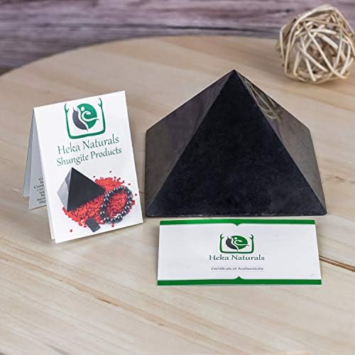 Набор от пирамидок от полиран черен камък Heka Naturals от шунгита 3 | 2+3+4 -Инчов Декор на масата от шунгитового камък за дома или офиса