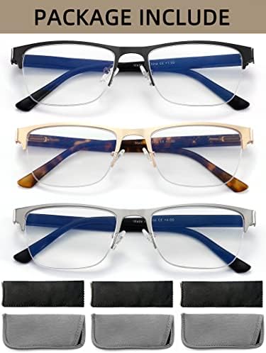 Мъжки слънчеви очила за четене, блокиране на синя светлина, DILLY VISION, 3 опаковки, Модерни Метални Очила за четене в полурамке