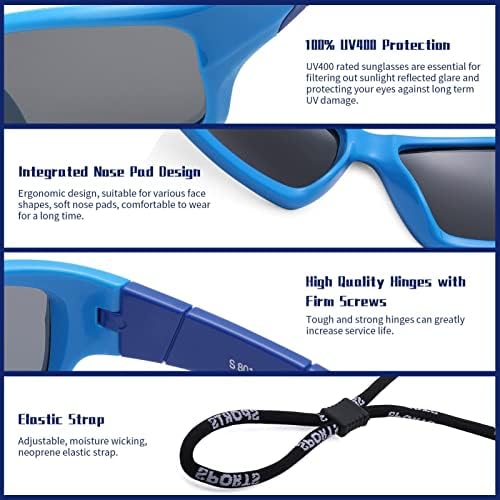 COASION Детски Спортни Слънчеви Очила с Каишка, Поляризованная Защита от ултравиолетови лъчи за Момчета и Момичета, Гъвкави Гумени Нюанси