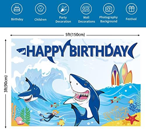 Фон за Рожден Ден с Акули Под морската зона с Акули, Фон за Снимки за Момчета, Детска Лятна Тема с Синьо на Океана Акула, Рожден