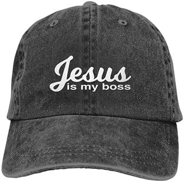 Исус е Моят Шеф Унисекс Деним Шапка Мъжки Дамски Регулируема Класическата бейзболна шапка S Ретро Шапка за Татко