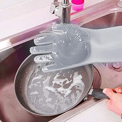 CHERSE 4 Чифта Ръкавици за миене на съдове, Многократно Силиконови Ръкавици за почистване, Кухненски ръкавици за миене на чинии, Баня,