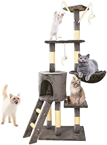 Кула на Кошачьем дърво за котки в затворени помещения, на много нива Център за забавления за котки с Когтеточками за котки, Къщичка