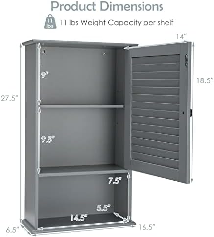 Стенен шкаф за съхранение в банята FLOYINM с Една Като и регулируеми по височина рафта Сив цвят