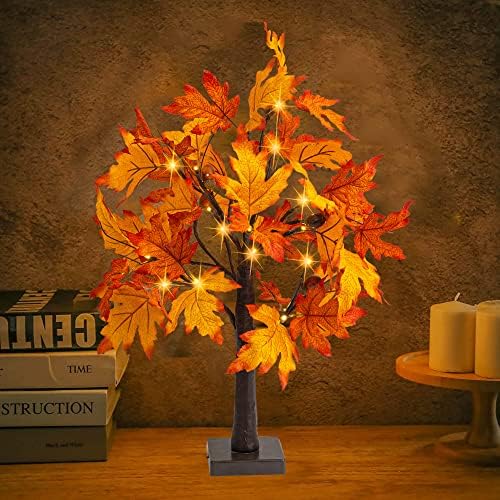 Ослепително Ярки 24-Инчов Декор от Есента на Клен за Деня на Благодарността с Подсветка, 24 Led Украса На Батерии, Изкуствена