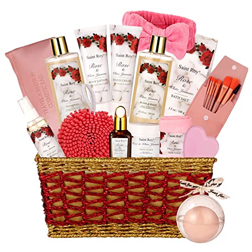 Комплекти за баня и Душ Rose & Jasmine, Подарък кошница за домашна спа Подаръчен комплект за спа центъра, Бомбочка за бани, Домашно спа