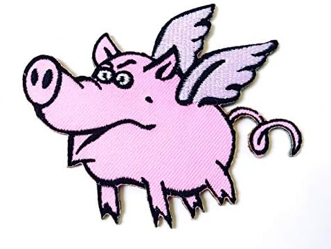 Розово Лого Flying Pig Animal Wings Wild Hog, че пришивкой на железопътната нашивке за раници, Дънкови облекла и т.н.