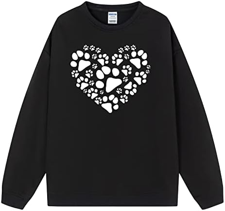 JJHAEVDY Дамски Блузи с кръгло деколте и дълъг Ръкав с принтом във формата на Сърце, Всекидневни Пуловер, Лека Дишаща Свободна Блуза,