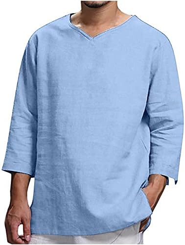 Sinzelimin / Нови Върхове за мъже, Мода Бельо Памучен Свободна Тениска, Обикновена Ежедневни Ризи с дълги ръкави и V-образно деколте, Блуза