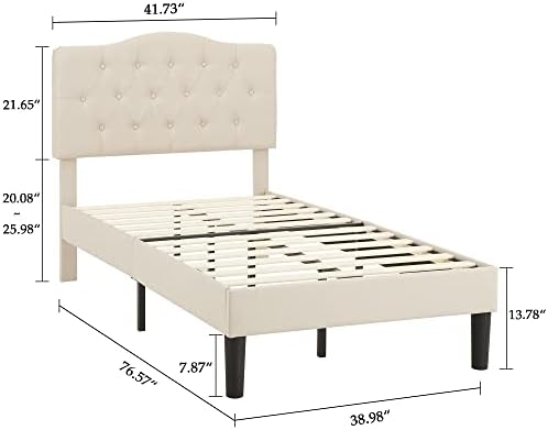 Рамка на легло VECELO Twin Size, Живеейки платформа с Регулируем таблата с дрямка, на Основата на матрак с дървена колан, Лесен
