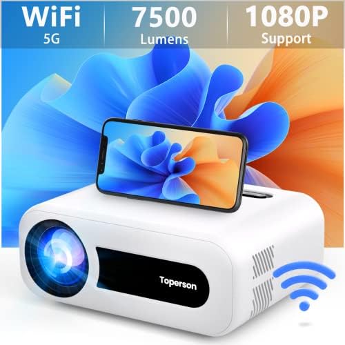 Използва се Много добре: Мини-домашен проектор 5G WiFi, Toperson 7500LM с поддръжка на 1080P, 200 видео проектор за домашно
