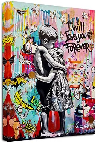 Стенно изкуство Banksy на платното за спалня - Улично Графити, Стенно изкуство - Абстрактна Живопис, Декорация на стените в Стил Поп-Арт,