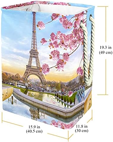 Франция Париж-Айфеловата Кула Цветен Пейзаж Кошница За Дрехи, Сгъваема Правоъгълна Органайзер Кошница За Дрехи За Възрастни