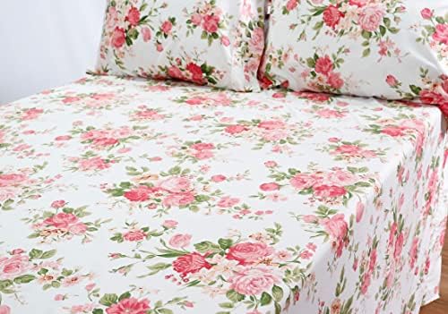 красиво спално Бельо серия jaycorner 1800, Комплект Супер Меки Чаршаф с цветен модел на Розово и маслиново цветове (Queen Size)