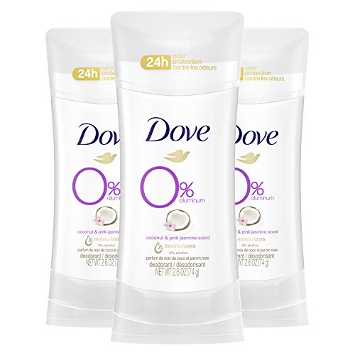 Дезодорант Dove без алуминий за жени с 24-часова защита от миризмата, кокос и розов жасмин, 7,8 грама, 3 пъти, бял