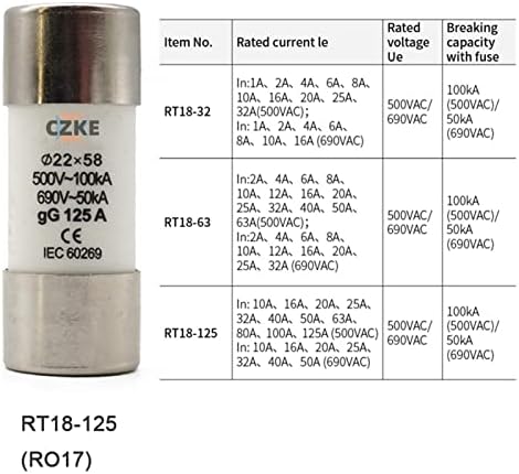 XJIM AC 500V RO16 Керамичен предпазител за бързо действие RT18-63 14X51 gG Силует 2A 4A 6A 8A 10A 16A 20A 25A 32A 63A 20 броя