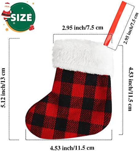 Qyyiguf 12 Опаковки 5-инчови мини-коледни Чорапи, в Червено-черни Чорапи в клетката цвят Бизон, Класически Чулочные Декорации